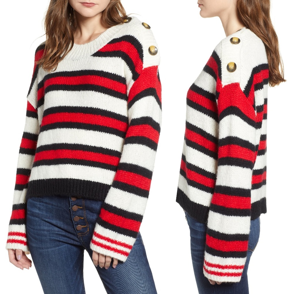 Nordstrom BP. Button Shoulder Stripe Sweater